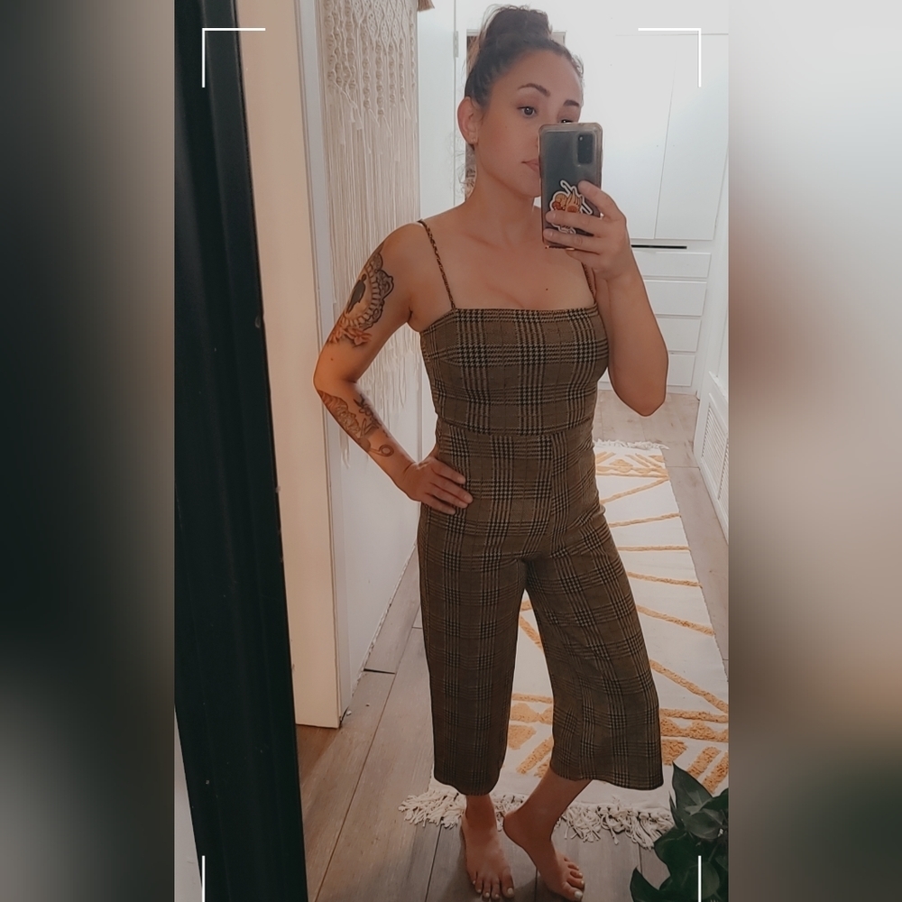 90s plaid wide leg jumpsuit